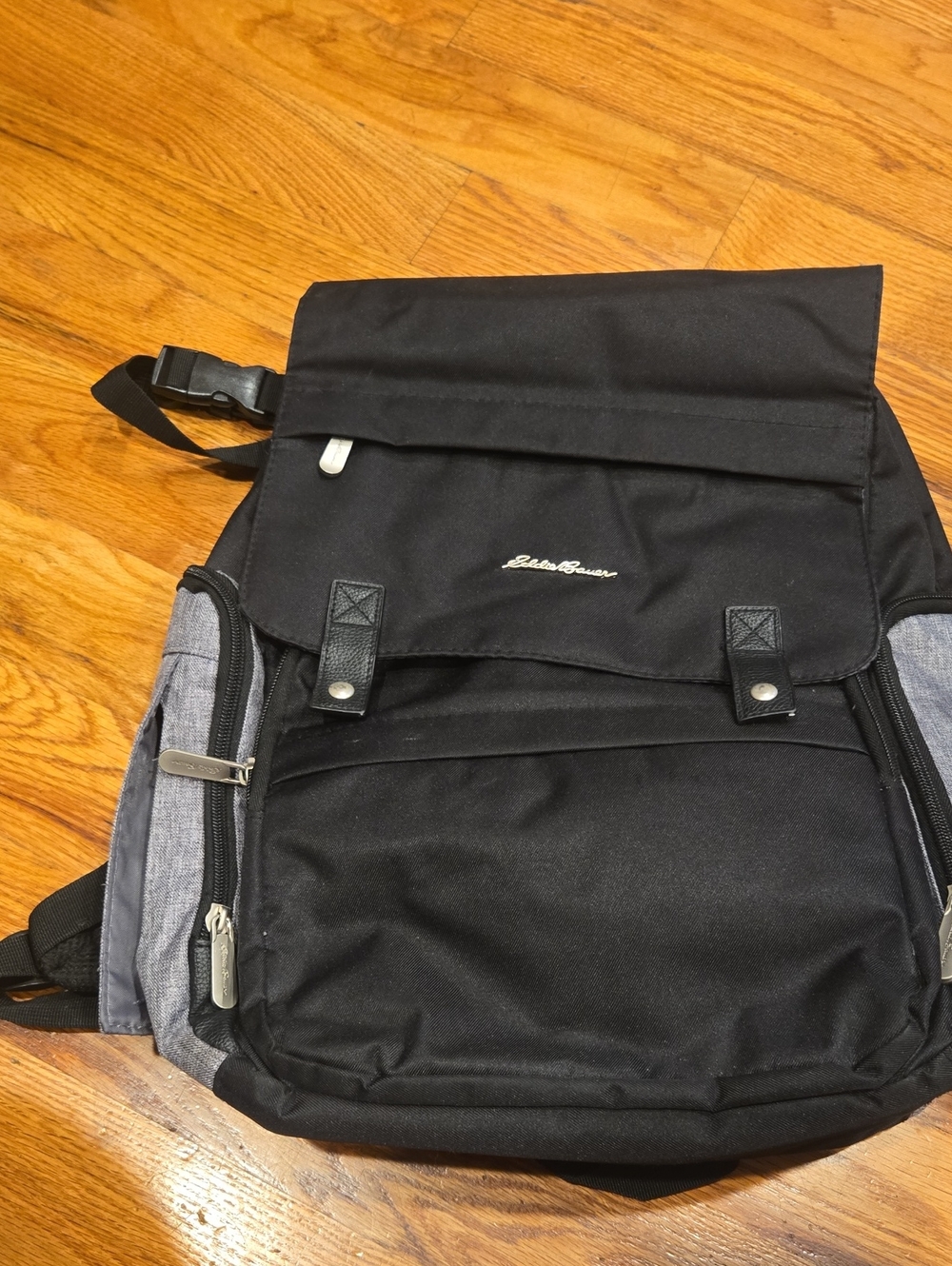 Eddie Bauer Black and Gray Baby Bag with Front Flap & Changing Pad